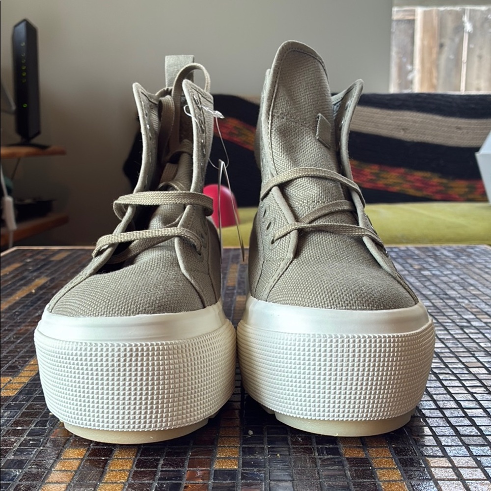 Superga Green Canvas Sneakers with White Sole